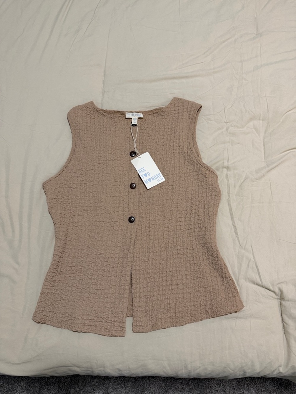 See By Chloe Taupe Textured Sleeveless Button-Front Tank